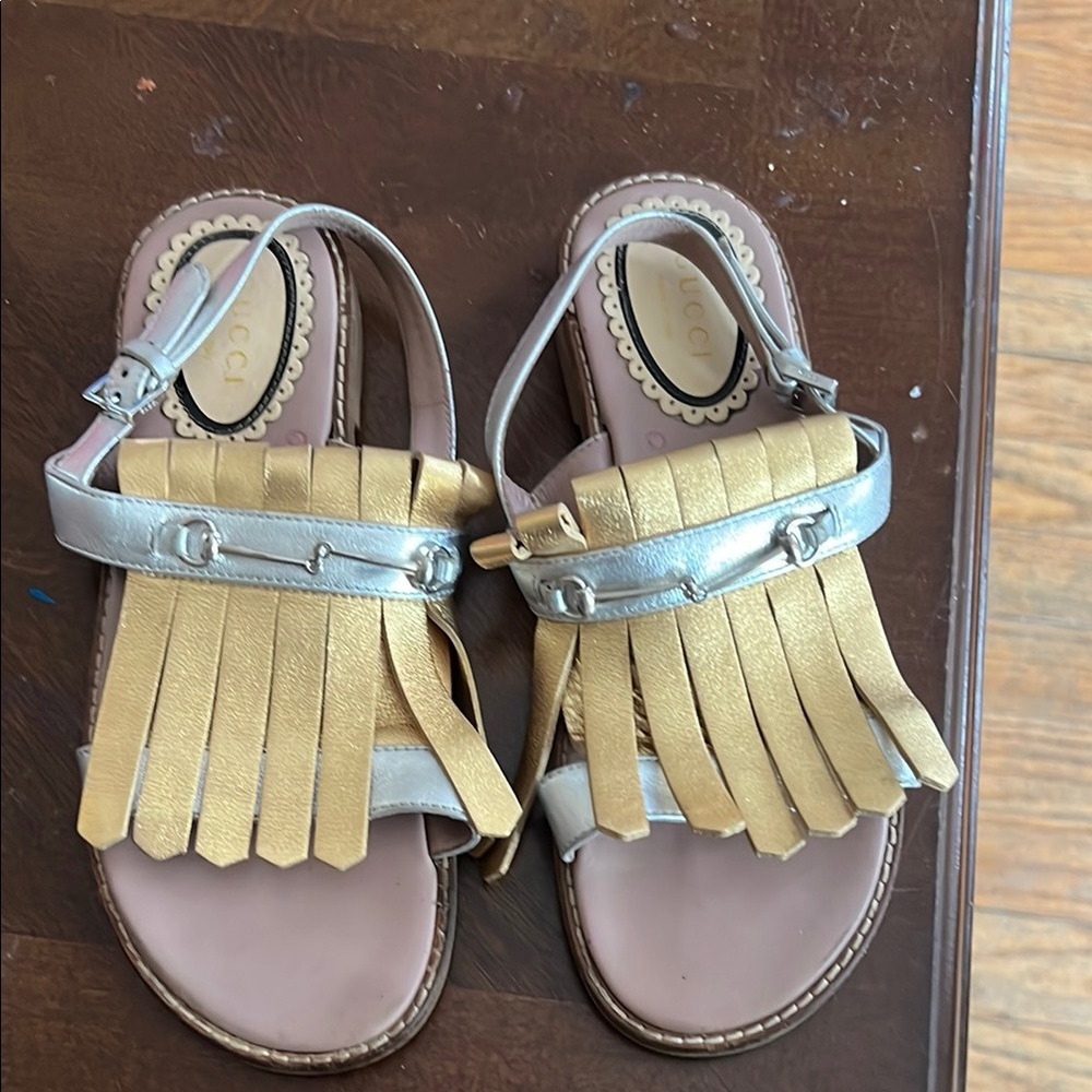 Gucci Gold and Silver Sandals with Fringe
